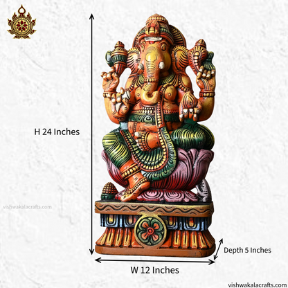 Wooden Lord Ganesha Statue Multicolour (2 feet)