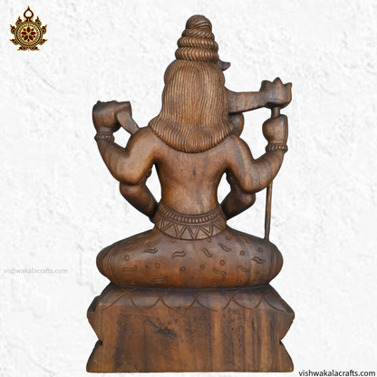 Handcrafted Meditative Lord Shiva Wooden Statue (21 inches)
