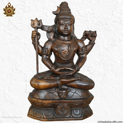 Handcrafted Meditative Lord Shiva Wooden Statue (21 inches)
