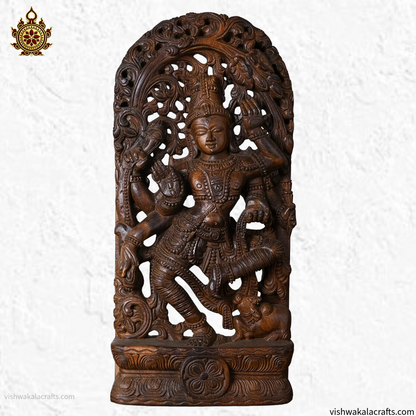 Wooden Handcrafted Dancing Shiva Sculpture – Antique Finish (24 Inches)