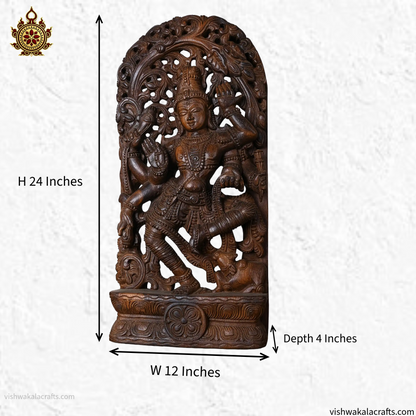 Wooden Handcrafted Dancing Shiva Sculpture – Antique Finish (24 Inches)