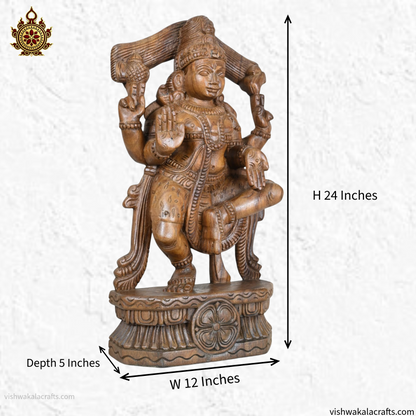 Handcrafted Wooden Blessing Lord Shiva Standing Sculpture (2 feet) Vaagai wood