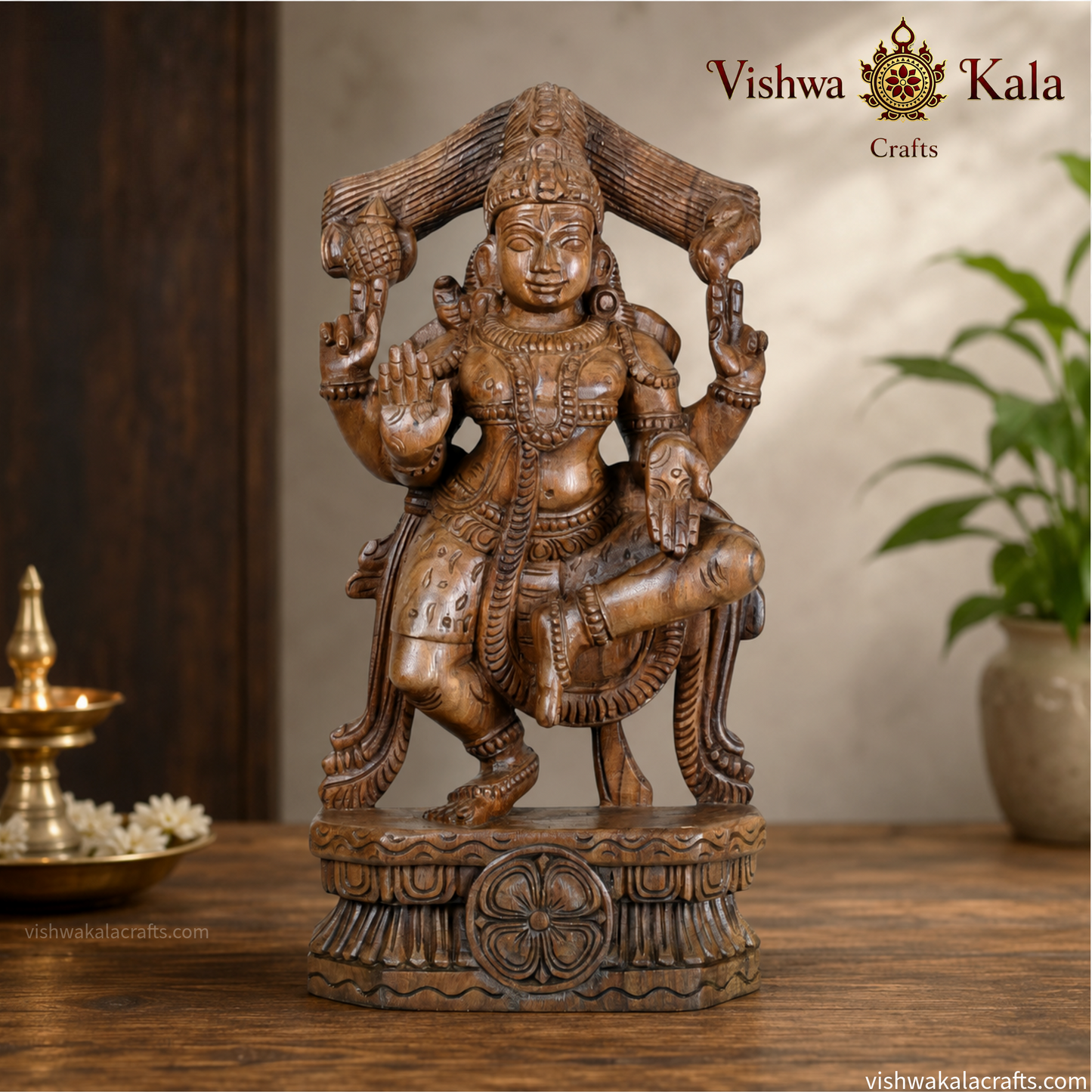 Handcrafted Wooden Blessing Lord Shiva Standing Sculpture (2 feet) Vaagai wood