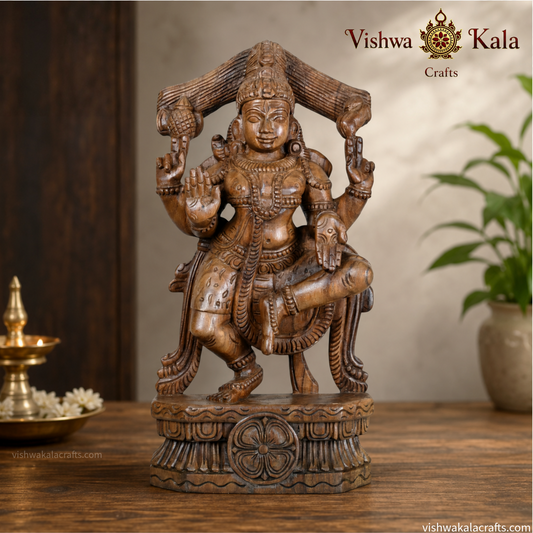 Handcrafted Wooden Blessing Lord Shiva Standing Sculpture (2 feet) Vaagai wood