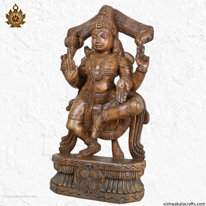 Handcrafted Wooden Blessing Lord Shiva Standing Sculpture (2 feet) Vaagai wood