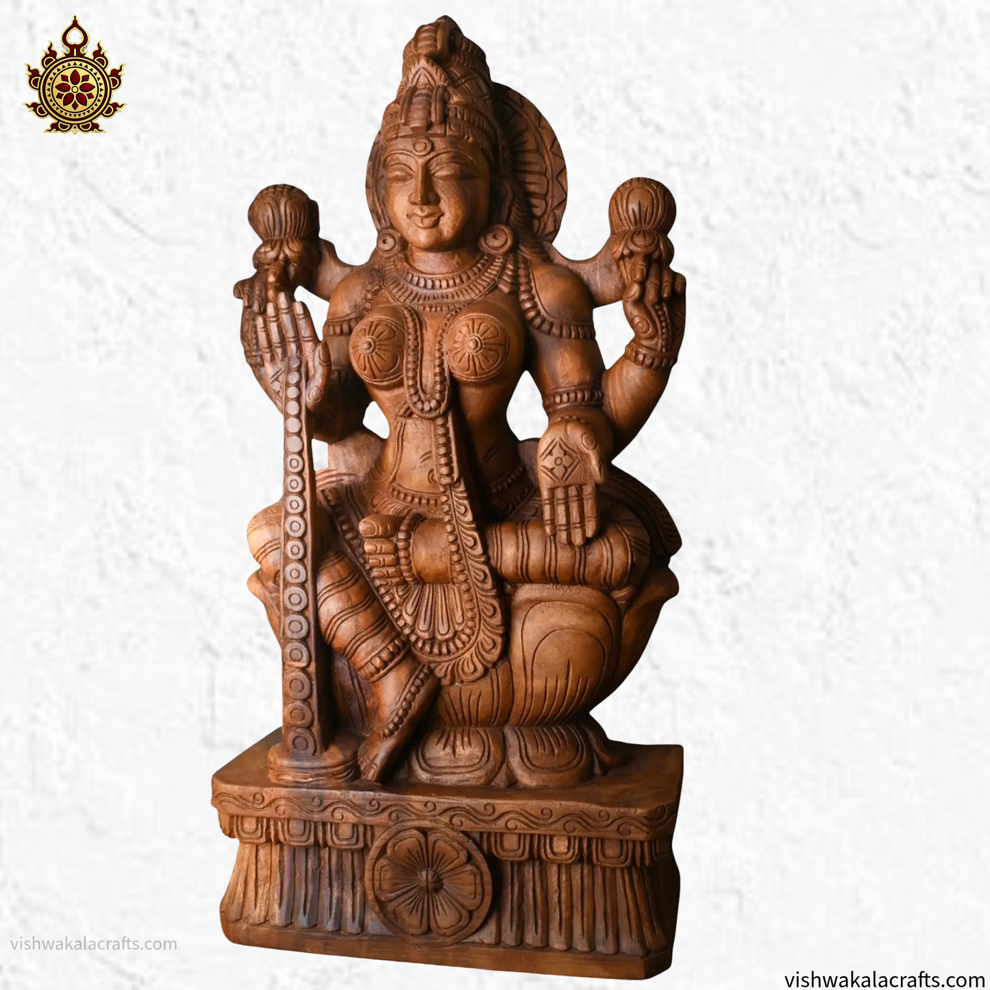 Handcrafted Wooden Mahalakshmi Statue (35 Inches)