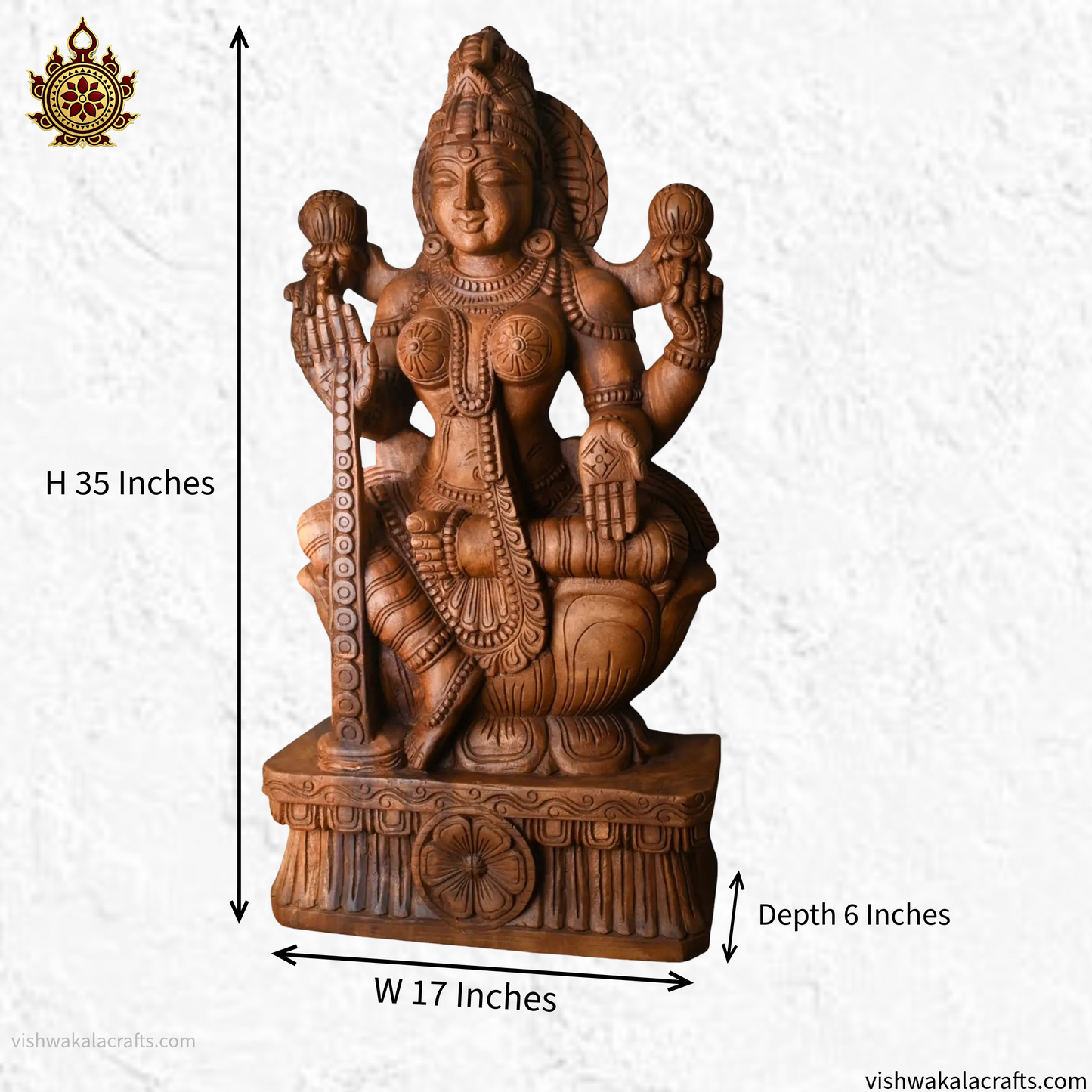 Handcrafted Wooden Mahalakshmi Statue (35 Inches)
