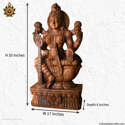 Handcrafted Wooden Mahalakshmi Statue (35 Inches)