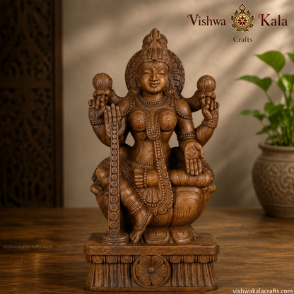 Handcrafted Wooden Mahalakshmi Statue (35 Inches)