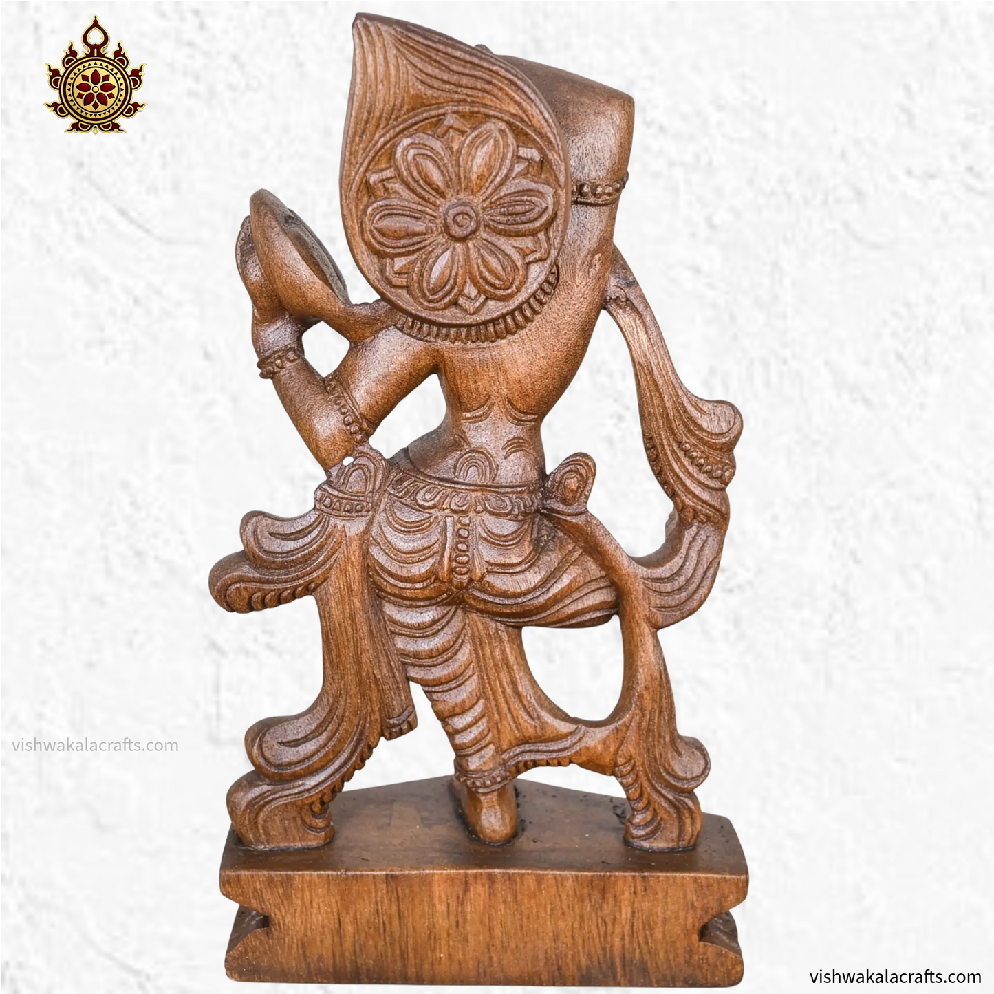 Handcrafted Wooden Apsara Looking into Mirror Sculpture (13 Inches)
