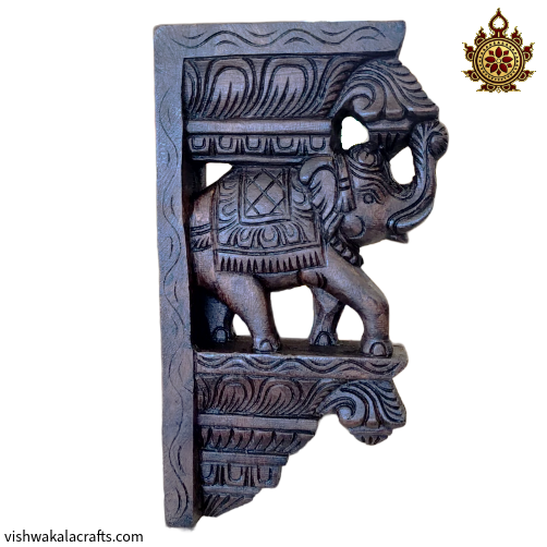 Elephant Trunk UP Wall Bracket - Corbel Mahogany Wood Carving (12x7x2) & (18x9.5x3.5) Inches (Single)