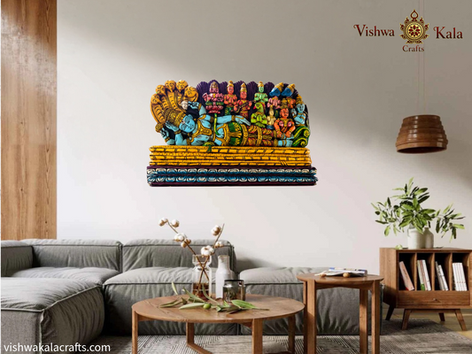 Ananthashayanam Vishnu Teakwood Horizontal Panel Hand-Carved (15x24x2)