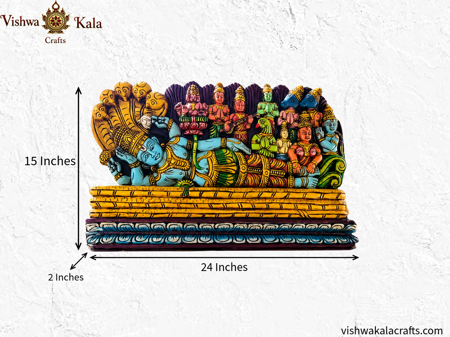 Ananthashayanam Vishnu Teakwood Horizontal Panel Hand-Carved (15x24x2)