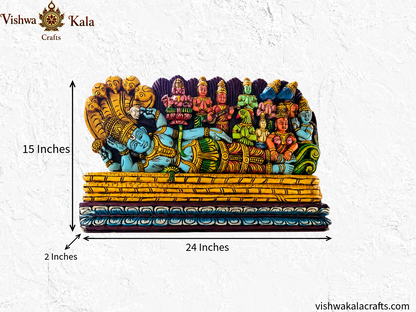 Ananthashayanam Vishnu Teakwood Horizontal Panel Hand-Carved (15x24x2)
