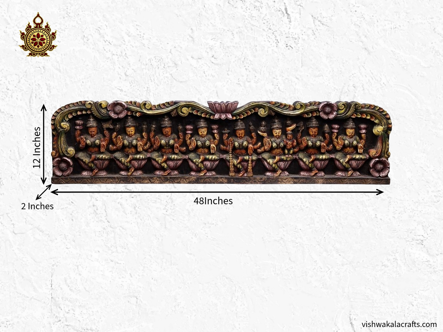 Multicolour Handcarved Ashtalakshmi Horizontal Panel (48x12x2) Inches