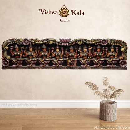 Multicolour Handcarved Ashtalakshmi Horizontal Panel (48x12x2) Inches