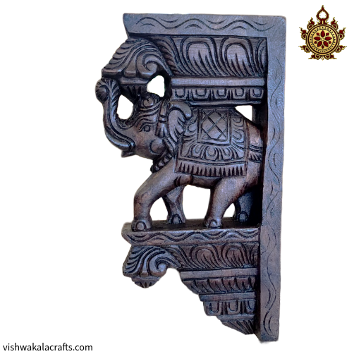 Elephant Trunk UP Wall Bracket - Corbel Mahogany Wood Carving (12x7x2) & (18x9.5x3.5) Inches (Single)