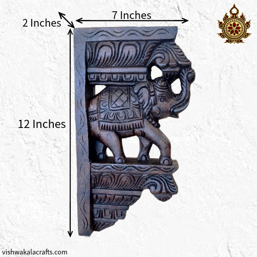Elephant Trunk UP Wall Bracket - Corbel Mahogany Wood Carving (12x7x2) & (18x9.5x3.5) Inches (Single)