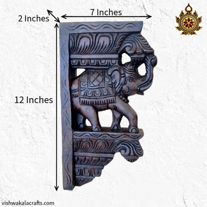 Elephant Trunk UP Wall Bracket - Corbel Mahogany Wood Carving (12x7x2) & (18x9.5x3.5) Inches (Single)