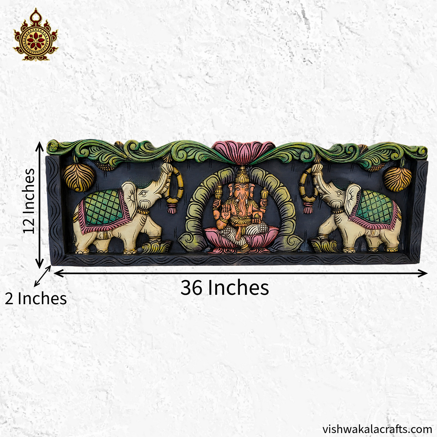 Gaja Ganesha wood carving wall panel Vaagai wood 36 Inches