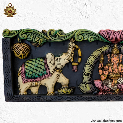 Gaja Ganesha wood carving wall panel Vaagai wood 36 Inches