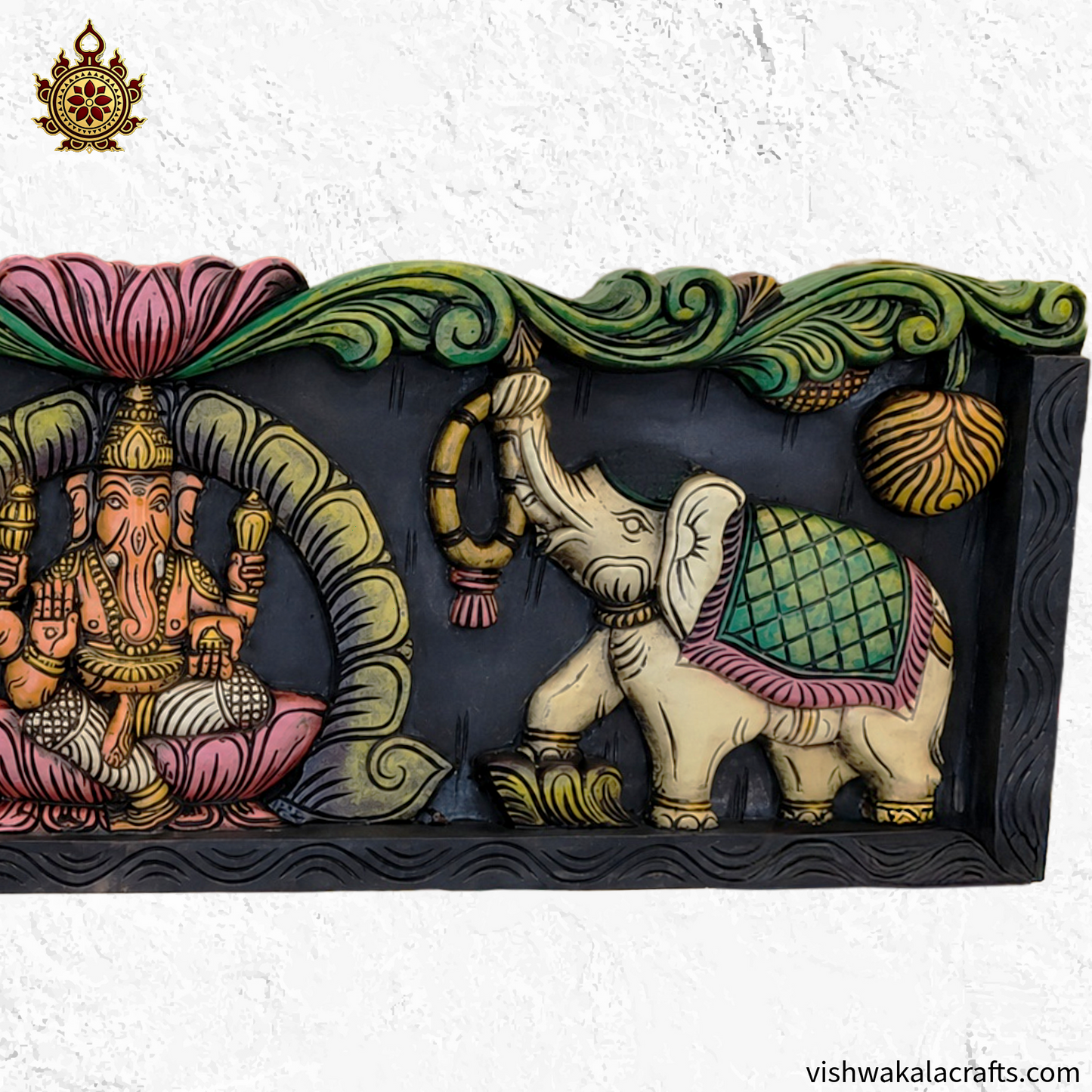 Gaja Ganesha wood carving wall panel Vaagai wood 36 Inches