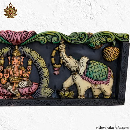 Gaja Ganesha wood carving wall panel Vaagai wood 36 Inches