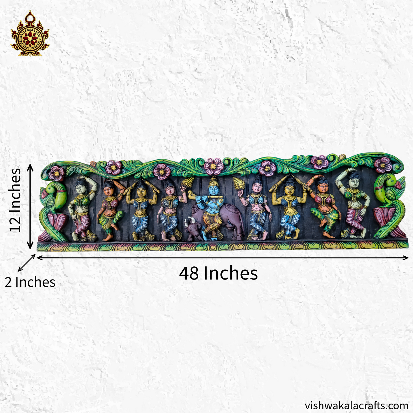 Krishna With Gopikas Wood Carving Wall Panel 48''