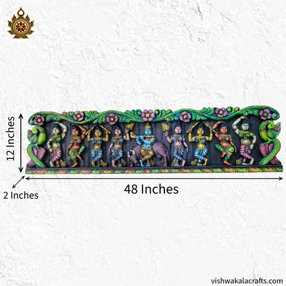 Krishna With Gopikas Wood Carving Wall Panel 48''