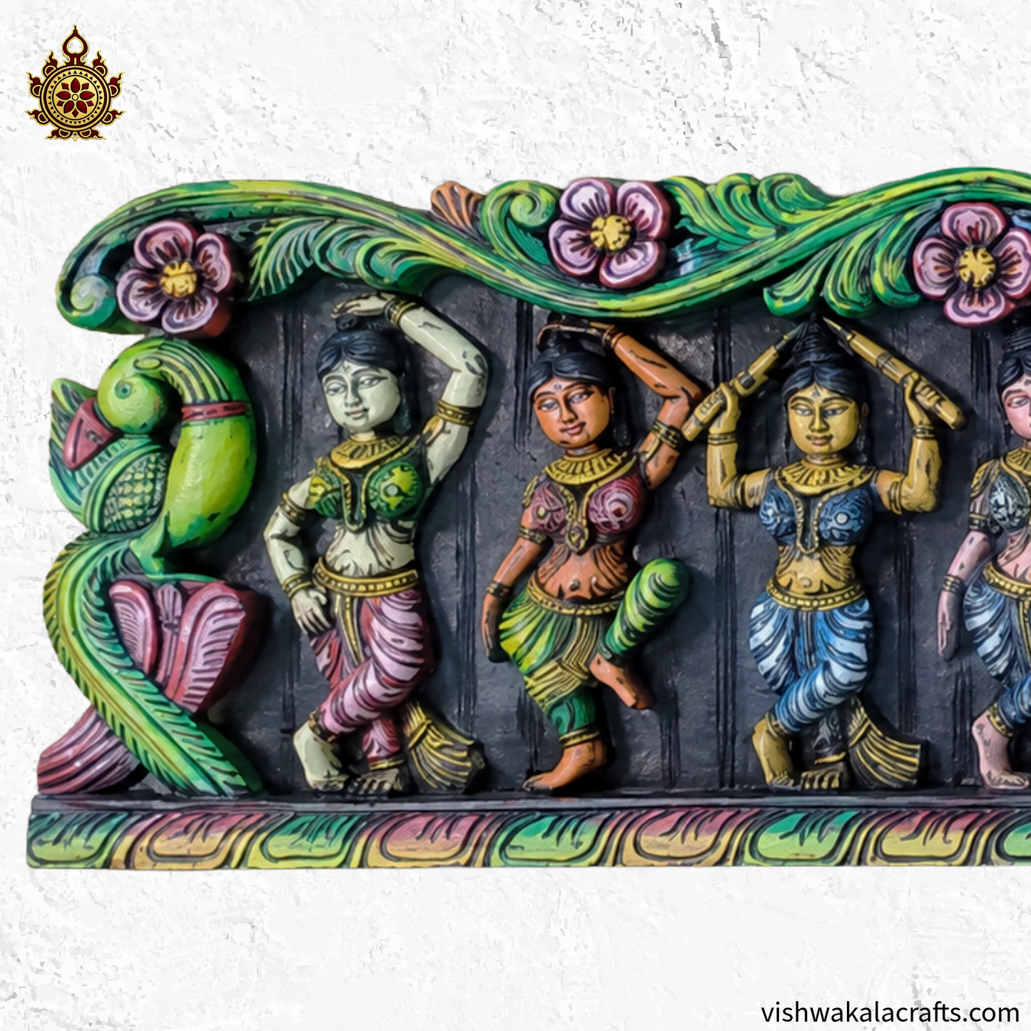 Krishna With Gopikas Wood Carving Wall Panel 48''