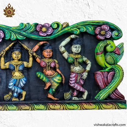 Krishna With Gopikas Wood Carving Wall Panel 48''