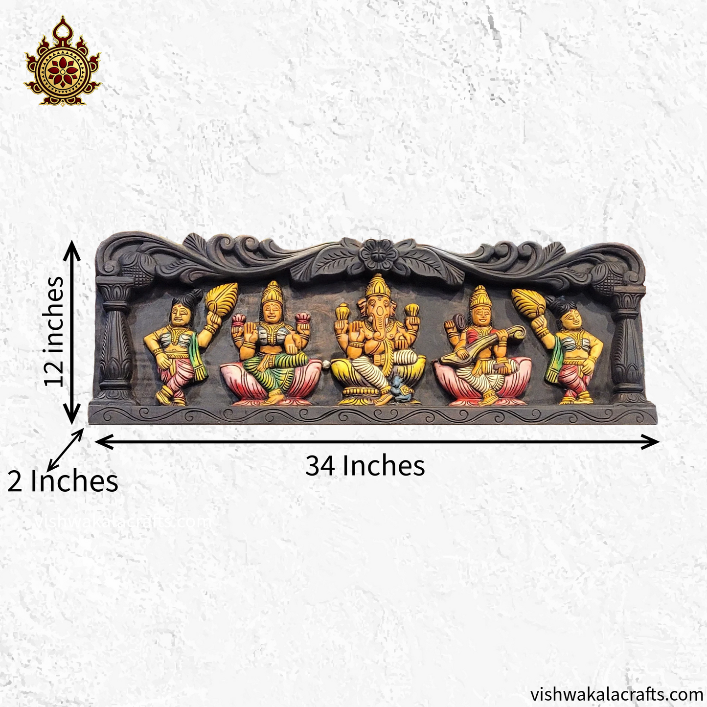 Ganesha Lakshmi Saraswathi Wooden wall panel 34-Inch