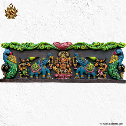 Ganesha With Lion, Elephants and Peacocks 36'' Wall Panel