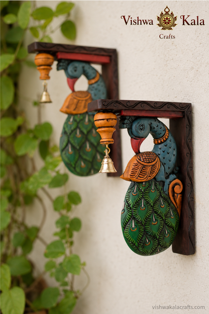 Vintage Peacock Wall Bracket maghony wood traditional chettinad handicrafts (12x7x2) (Single)