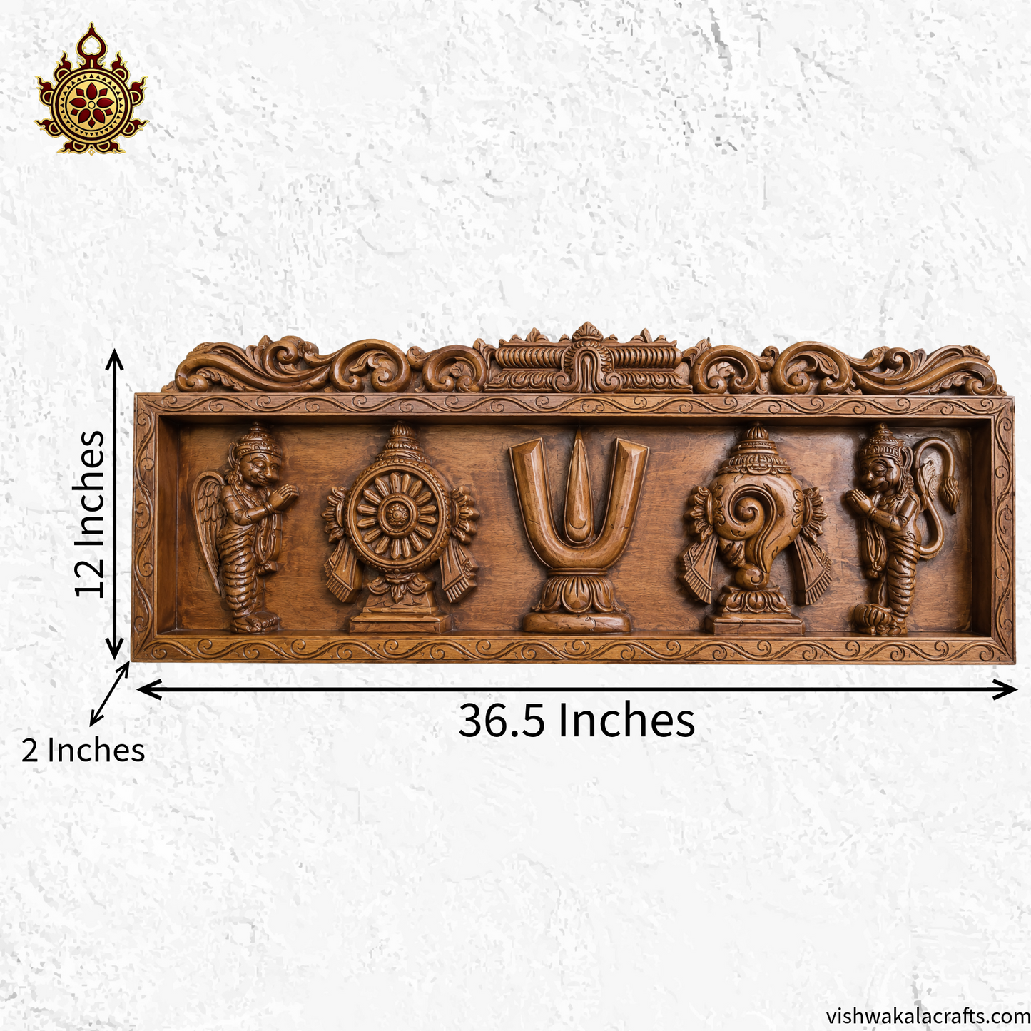 Wooden Namam Sangu Chakram Wit Garudan & Hanuman Wall Panel