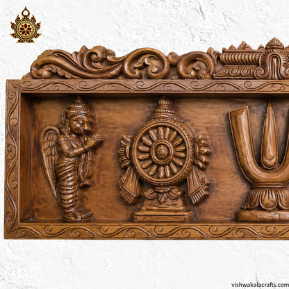 Wooden Namam Sangu Chakram Wit Garudan & Hanuman Wall Panel