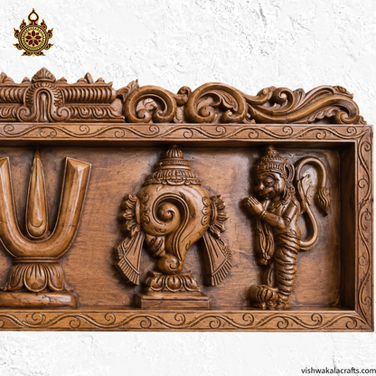Wooden Namam Sangu Chakram Wit Garudan & Hanuman Wall Panel