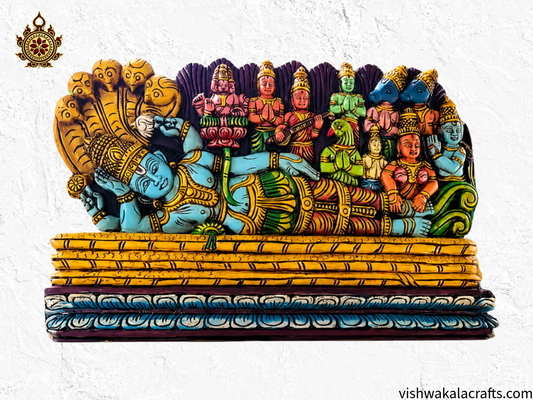 Ananthashayanam Vishnu Teakwood Horizontal Panel Hand-Carved (15x24x2)