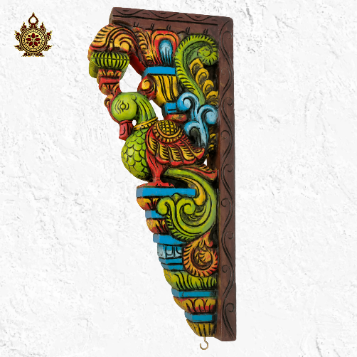 Green annam wall brackets corbel chettinad indian traditional ethnic handicrafts entrance decor pillar decor puja decor (18x8.5x3) (Single)