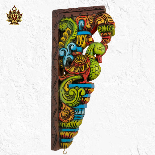 Green annam wall brackets corbel chettinad indian traditional ethnic handicrafts entrance decor pillar decor puja decor (18x8.5x3) (Single)