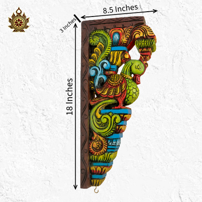 Green annam wall brackets corbel chettinad indian traditional ethnic handicrafts entrance decor pillar decor puja decor (18x8.5x3) (Single)