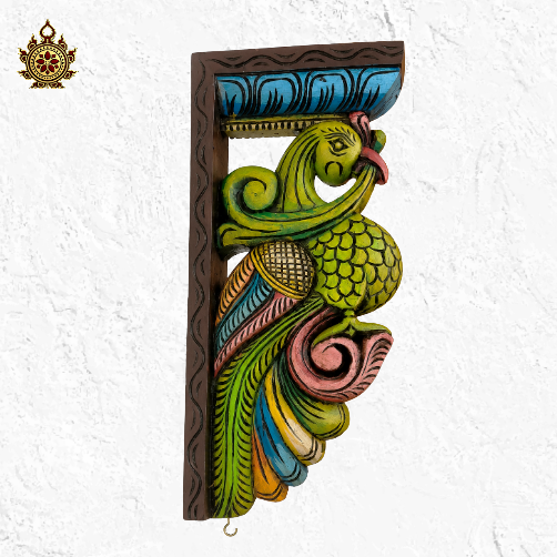 Parrot Big wood carved wall bracket corbel mahogany wood traditional chettinad handicrafts (19x8x2.5) (Single)