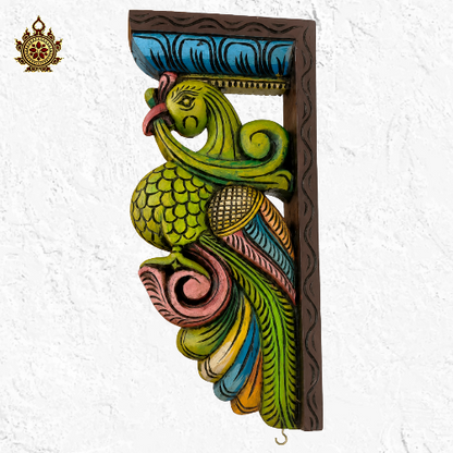 Parrot Big wood carved wall bracket corbel mahogany wood traditional chettinad handicrafts (19x8x2.5) (Single)
