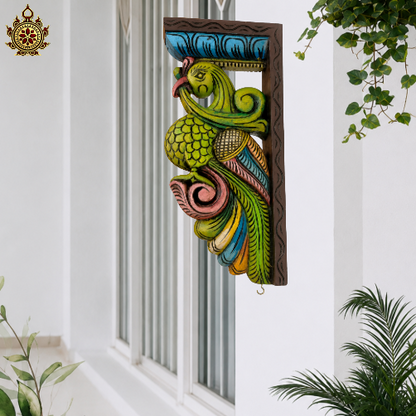 Parrot Big wood carved wall bracket corbel mahogany wood traditional chettinad handicrafts (19x8x2.5) (Single)
