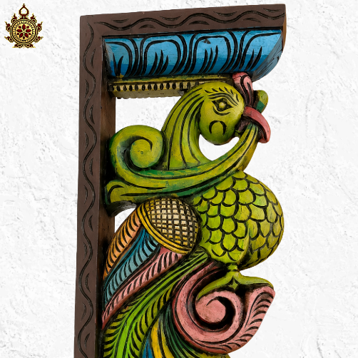 Parrot Big wood carved wall bracket corbel mahogany wood traditional chettinad handicrafts (19x8x2.5) (Single)
