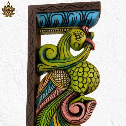 Parrot Big wood carved wall bracket corbel mahogany wood traditional chettinad handicrafts (19x8x2.5) (Single)