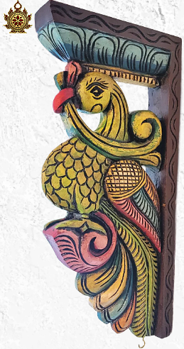 Parrot Big wood carved wall bracket corbel mahogany wood traditional chettinad handicrafts (19x8x2.5) (Single)