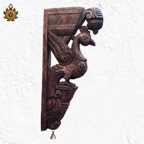 Parrot Big wall bracket corbel natural colour wood carving mahogany wood traditional chettinad handicrafts (18x9x2) (Single)