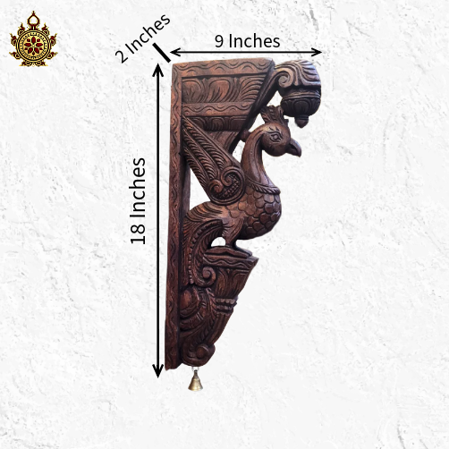 Parrot Big wall bracket corbel natural colour wood carving mahogany wood traditional chettinad handicrafts (18x9x2) (Single)