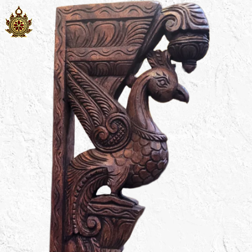 Parrot Big wall bracket corbel natural colour wood carving mahogany wood traditional chettinad handicrafts (18x9x2) (Single)